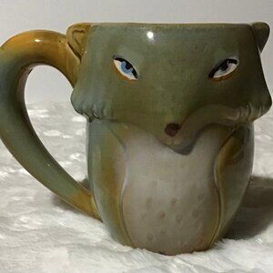 Gibson Fox Large 18oz. Stoneware Pottery Coffee Mug Drip Glaze Fox Tail Handle